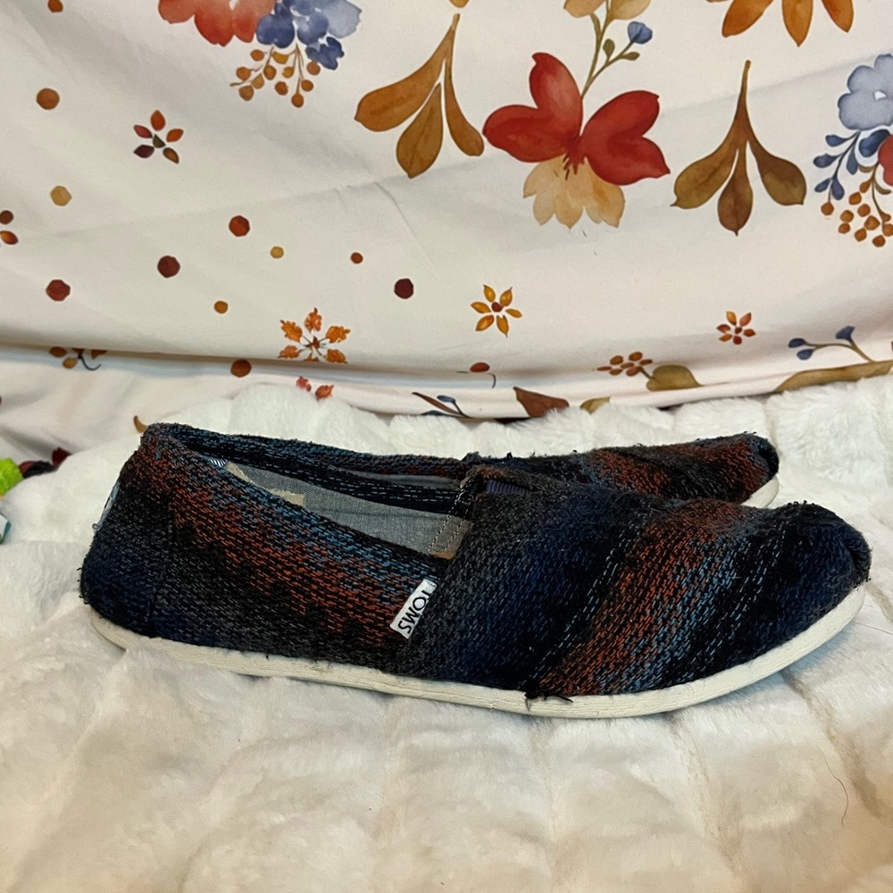 Toms Women’s 11 Blue Black Woven Knit Baja Style Cali Stoner Skater Style Shoes